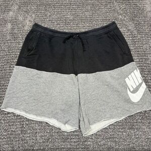 Nike Mens XXL Sweatshorts Black Gray Colorblock Fleece Athletic Logo Raw Hem